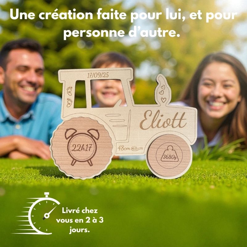 Déco Tracteur en bois à graver, Style Faire part de Naissance