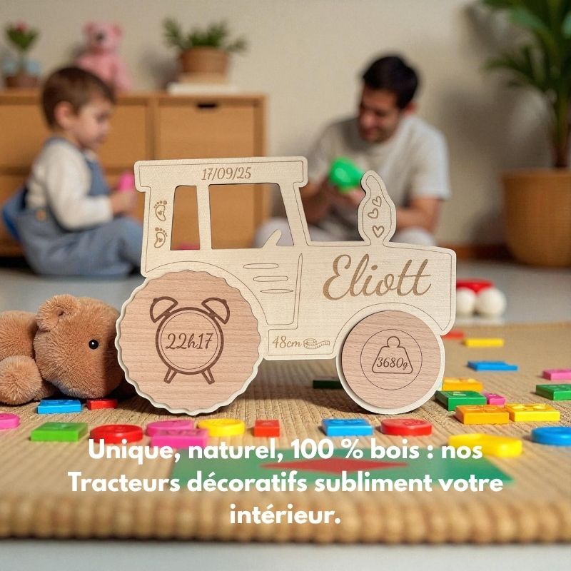 Déco Tracteur en bois à graver, Style Faire part de Naissance