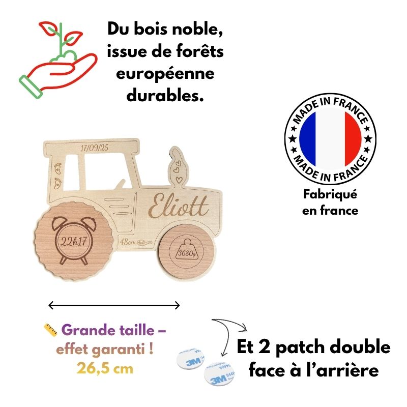 Déco Tracteur en bois à graver, Style Faire part de Naissance