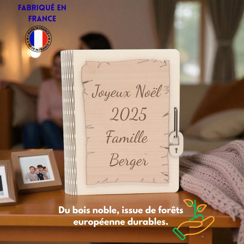 Boite à souvenir personnalisée - Grand livre en bois