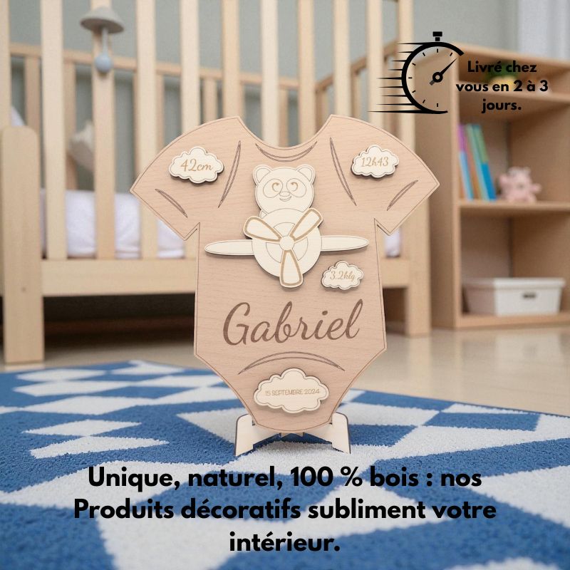Body Garçon en bois a personnaliser, Style Faire part de Naissance