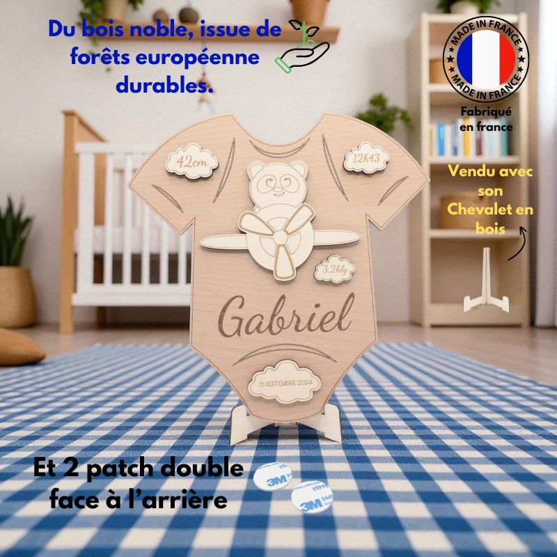 Body Garçon en bois a personnaliser, Style Faire part de Naissance