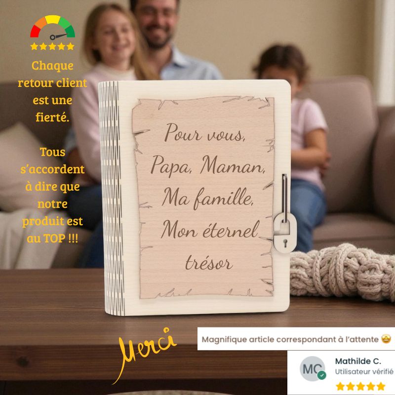 Boite à souvenir personnalisée - Grand livre en bois