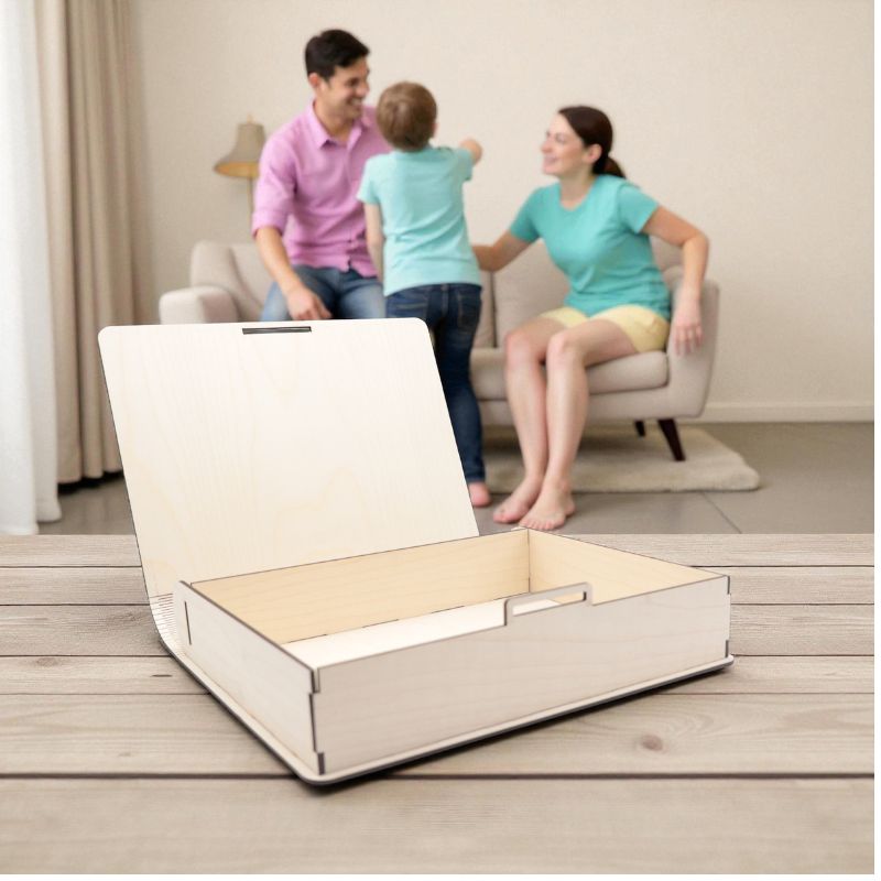 Boite à souvenir personnalisée - Grand livre en bois