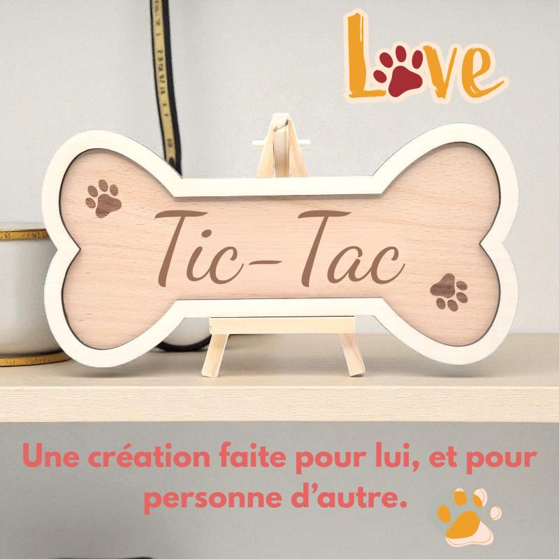 Os en bois gravé, plaque pour chien personnalisée