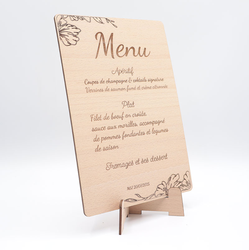 menu mariage bois personnalise