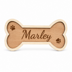 Os en bois gravé, plaque pour chien personnalisée