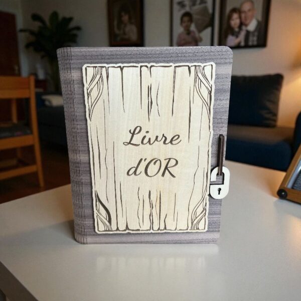 Livre d'or mariage en bois personnalisé gravé au laser - cadeau mariage original - Bibam Bois