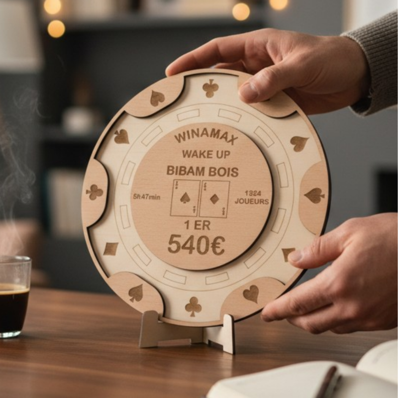 Trophée Tournoi Poker en bois, à personnaliser