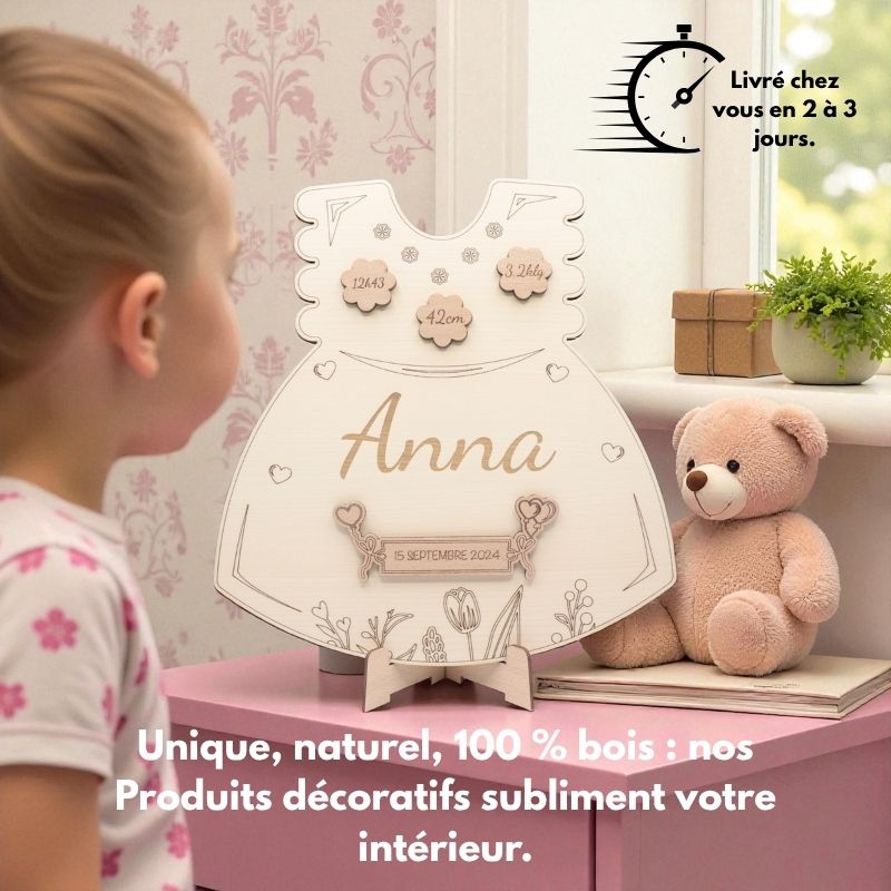 Robe Déco chambre Fille à personnaliser - Style Faire Part Naissance