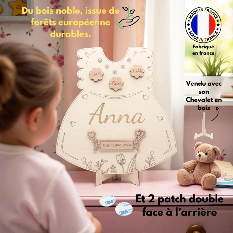 Robe Déco chambre Fille à personnaliser - Style Faire Part Naissance