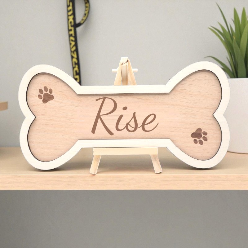 Os en bois gravé, plaque pour chien personnalisée
