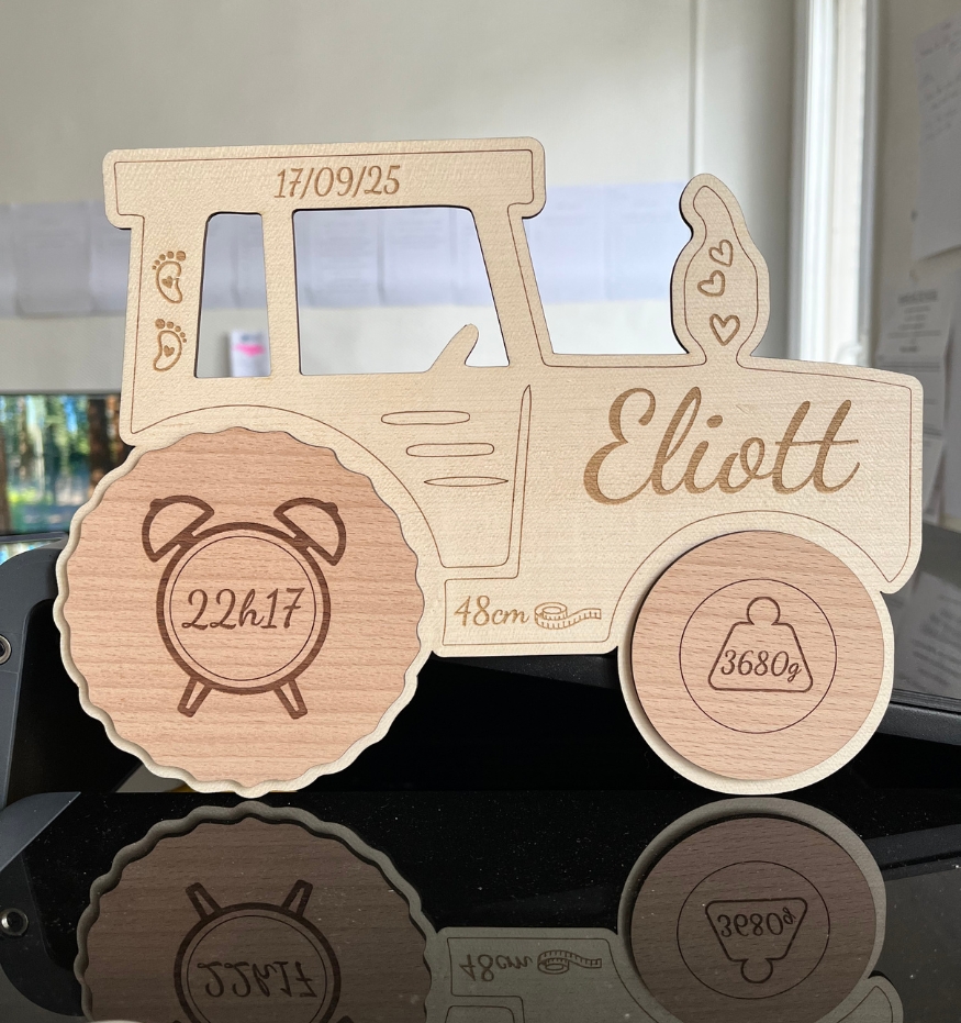 Déco Tracteur en bois à graver, Style Faire part de Naissance