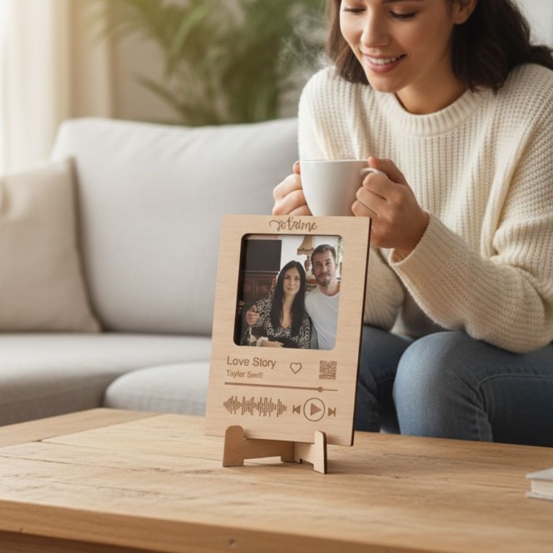 Cadre photo personnalisé en bois "Chanson" Vertical