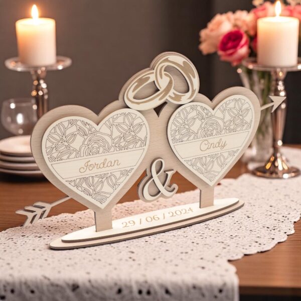 Souvenir mariage en bois personnalisé pour les mariés - décoration table des mariés gravée au laser - Bibam Bois