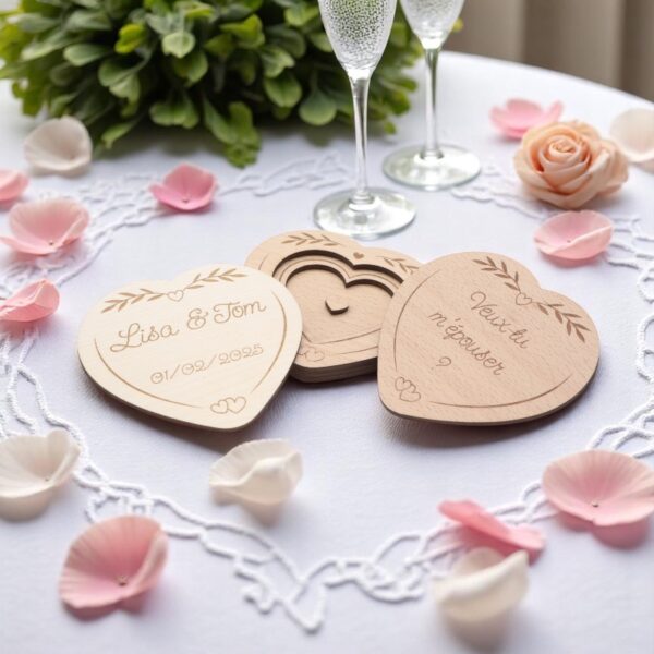 Boîte à alliance en bois personnalisée gravée au laser - cadeau mariage - Bibam Bois