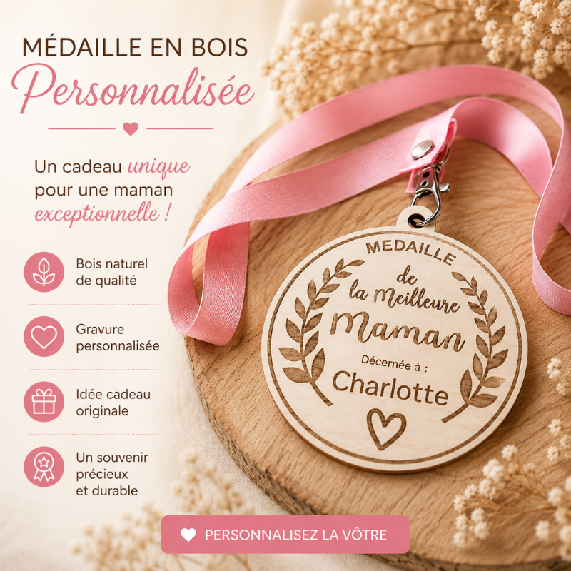 ✨ Personnalisation unique : Personnage, c’est vous qui choisissez - En bas de la medaille en bois, il y aura un coeur pour modéles féminim et une etoile pour modeles masculin.