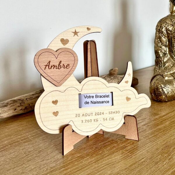 Cadeau naissance personnalisé en bois lune bébé
