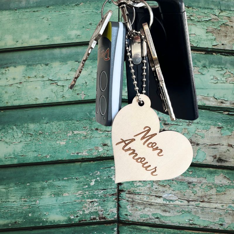 Porte clé en bois Coeur