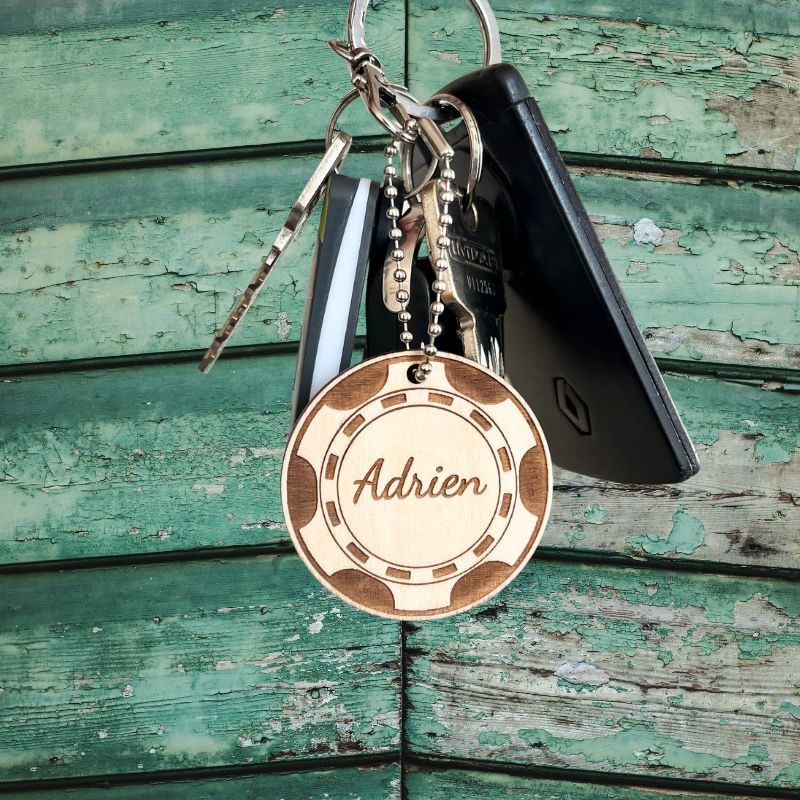 Porte clé en bois Jeton de Poker
