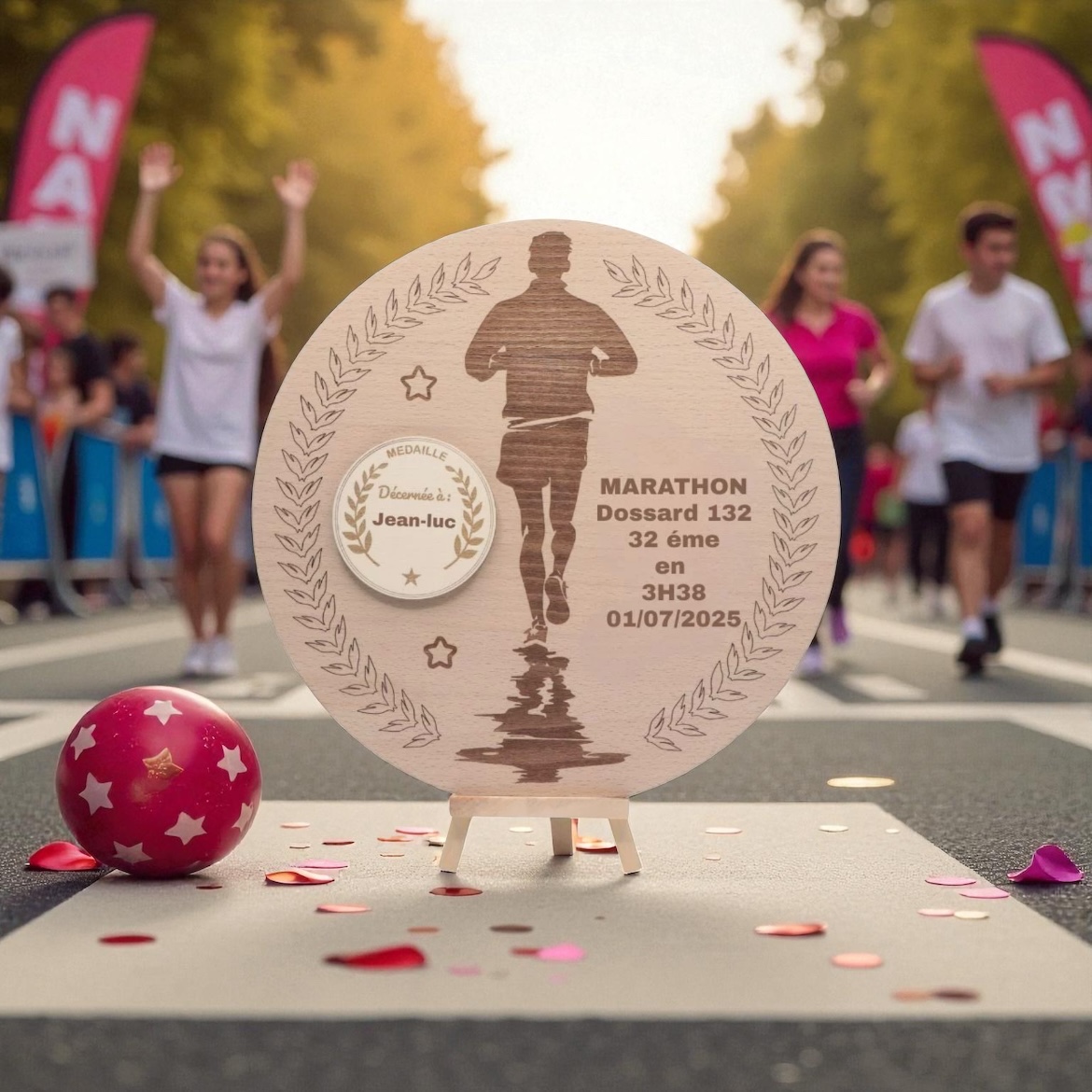 Cadre souvenir de course à pied en bois – Gravure personnalisée