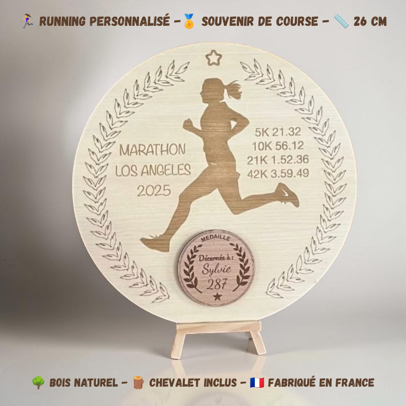 Cadre souvenir de course à pied en bois – Woman