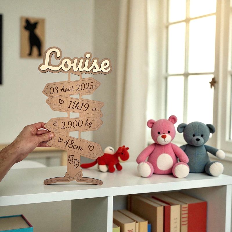 Pancarte prénom bébé en bois – Cadeau de naissance sur mesure