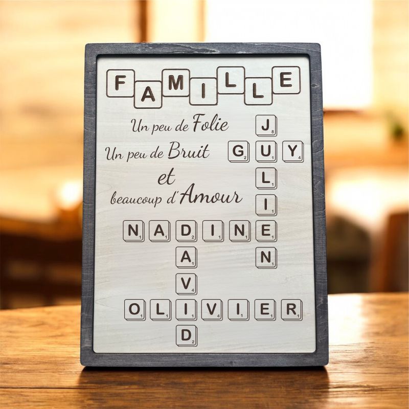 Cadre en Bois Personnalisé Lettres Scrabble