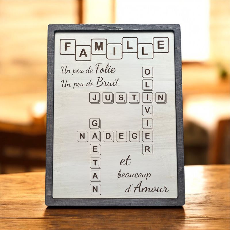 Cadre en Bois Personnalisé Lettres Scrabble