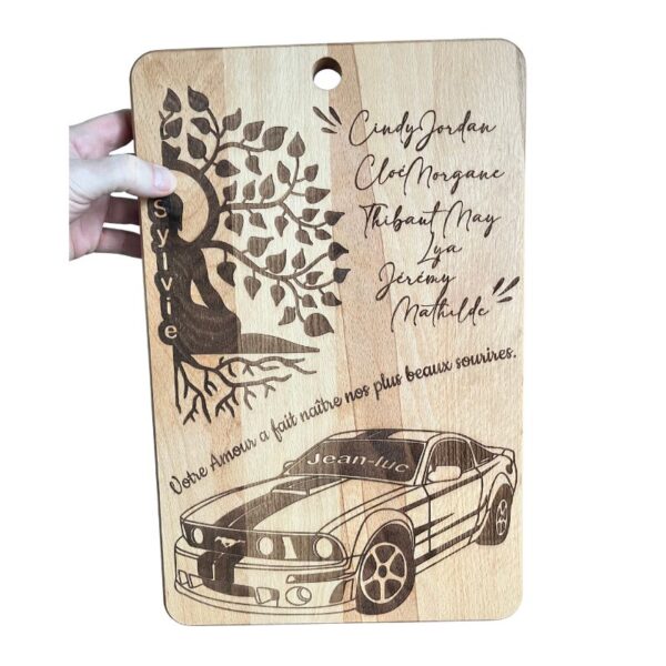 Planche à découper en bois personnalisée gravée au laser - cadeau mariage - Bibam Bois