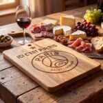 Planche apéro personnalisée en bois avec fromages et charcuterie - BiBamBois