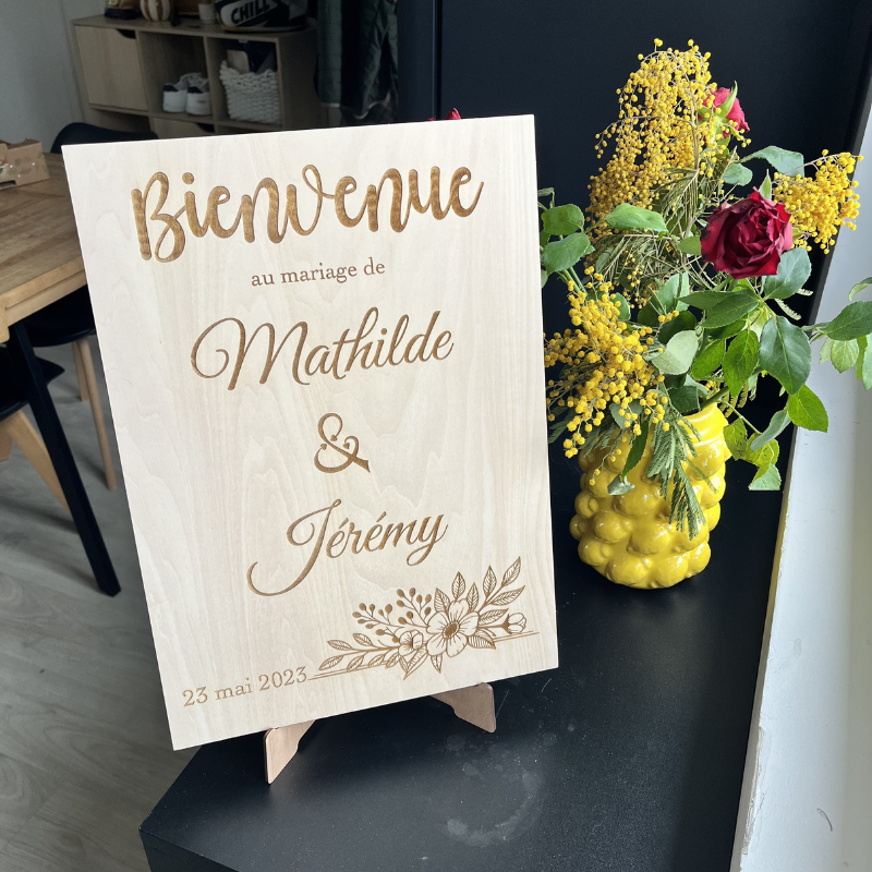 Panneau de mariage personnalisé en bois – Gravure laser premium