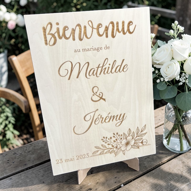 Panneau de mariage personnalisé en bois – Gravure laser premium