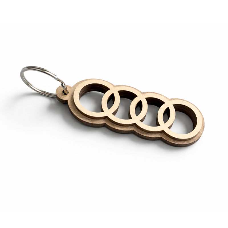 Porte-clés Audi en bois naturel – Élégance & authenticité