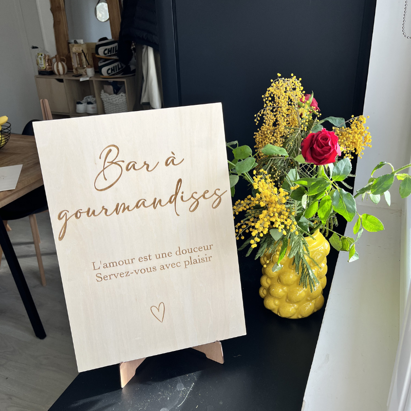 Panneau de mariage personnalisé en bois – Gravure laser premium