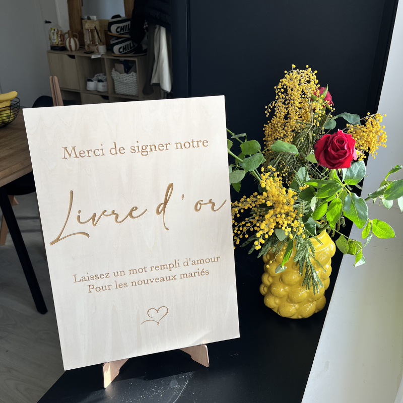 Panneau de mariage personnalisé en bois – Gravure laser premium