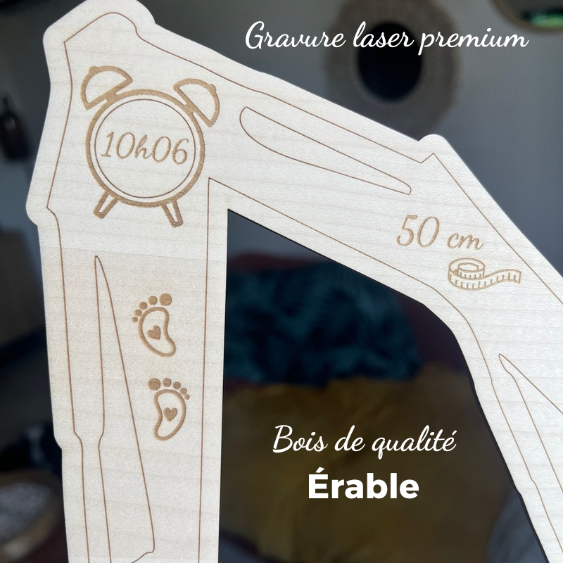 Pelleteuse de Naissance Personnalisée en Bois – Prénom, Date, Poids et Taille