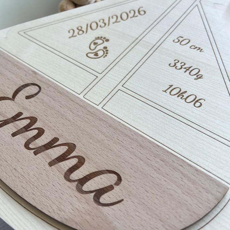 Bateau de Naissance Personnalisé en Bois – Prénom, Date, Poids et Taille