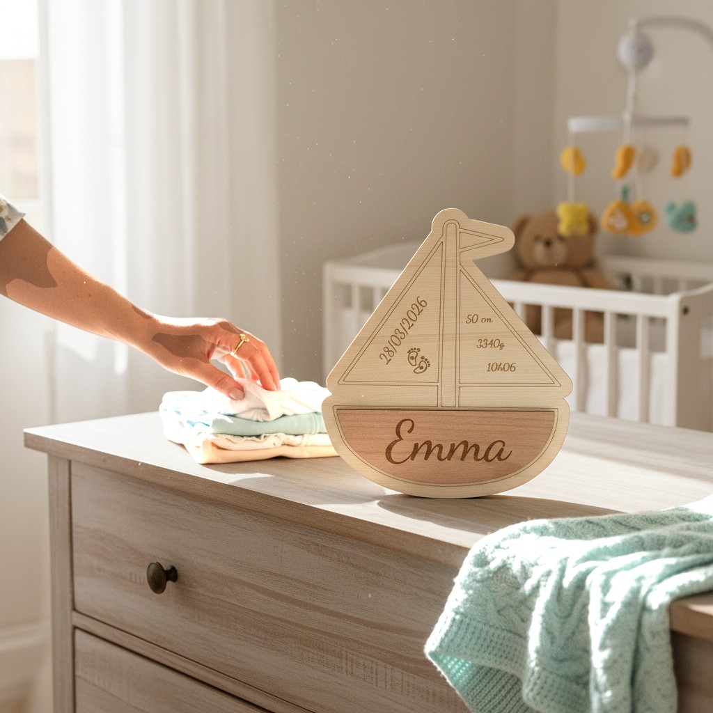 Bateau de Naissance Personnalisé en Bois – Prénom, Date, Poids et Taille