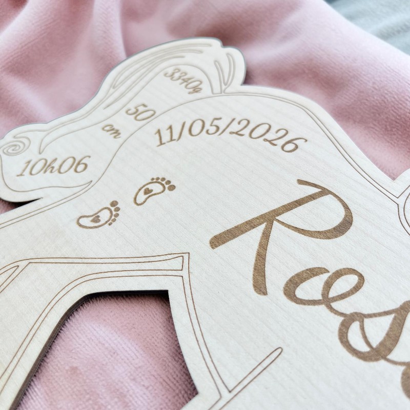 Licorne de Naissance Personnalisée en Bois – Prénom, Date, Poids et Taille