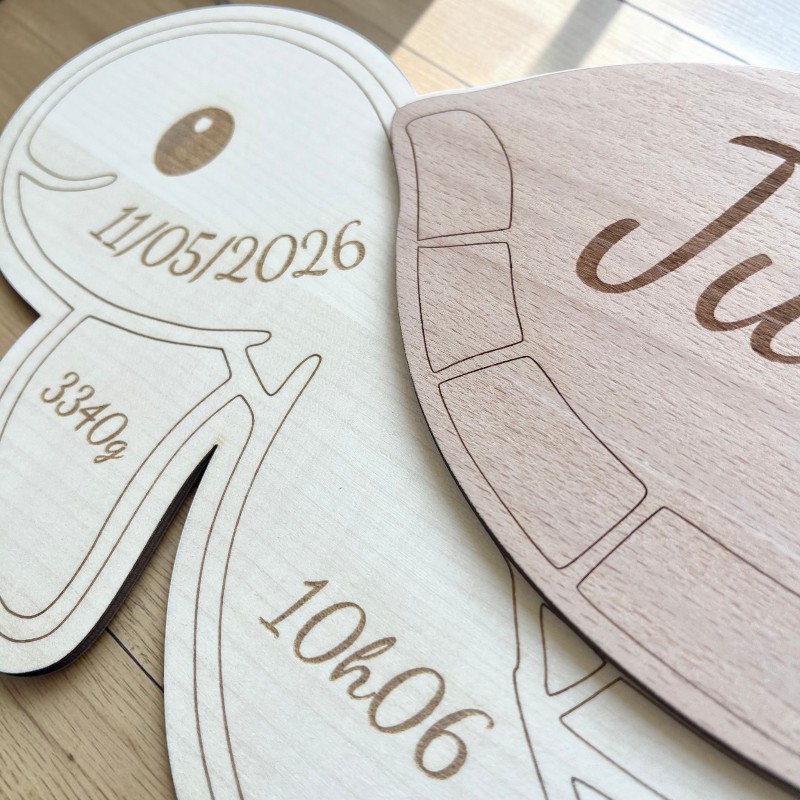 Tortue de Naissance Personnalisée en Bois – Prénom, Date, Poids et Taille