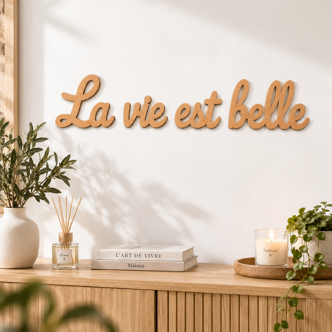 Décoration murale en bois « La vie est belle » – 90 cm