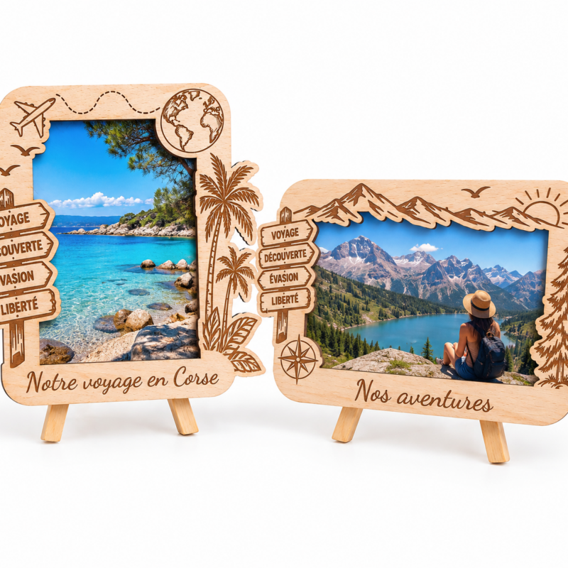 Cadre Photo Voyage Personnalisé en Bois – Souvenir de Vacances