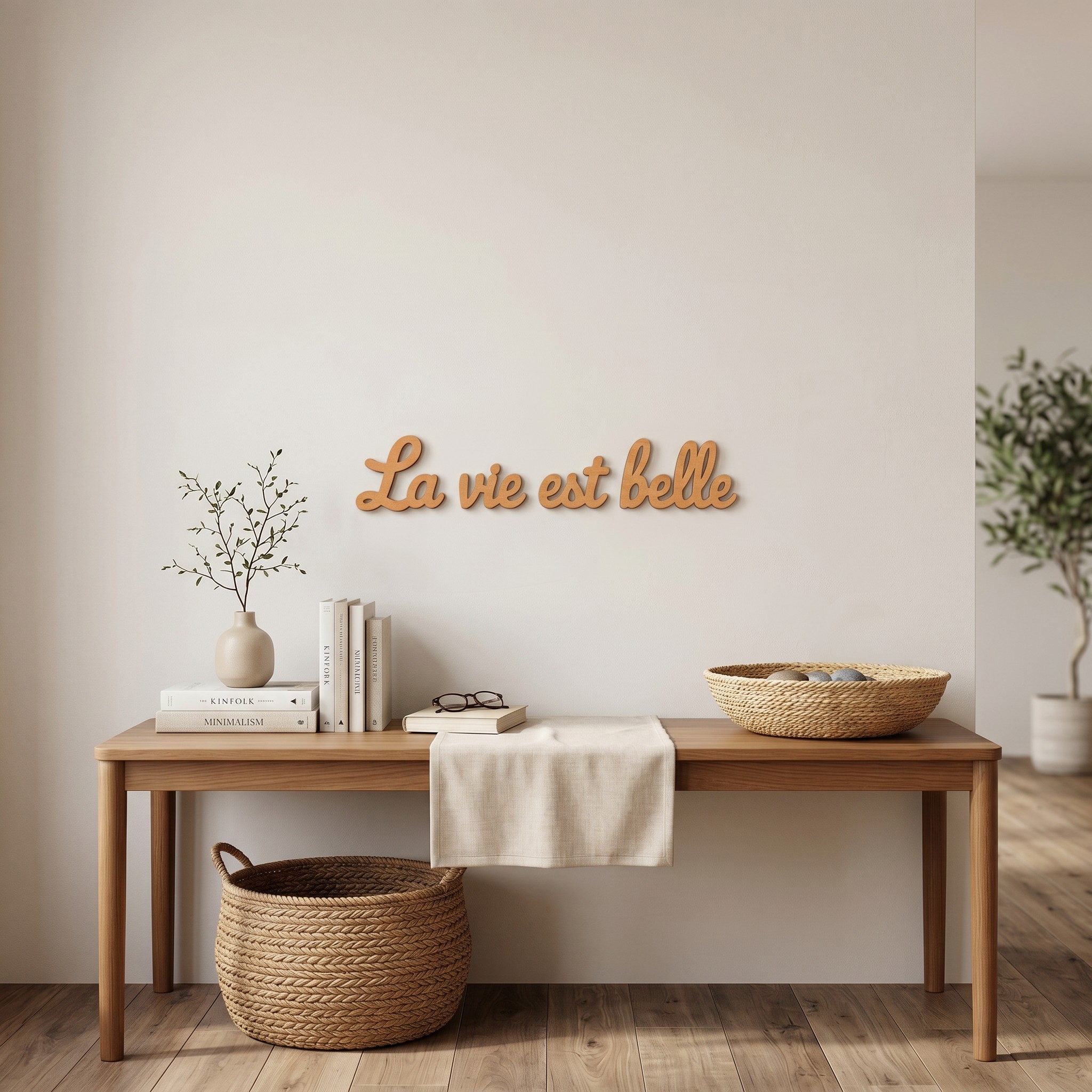 Décoration murale en bois « La vie est belle » – 90 cm