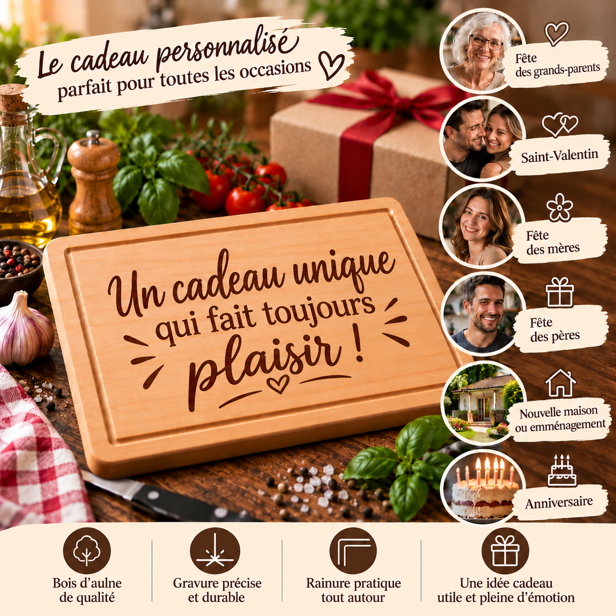 Planche à découper personnalisée Tracteur – Cadeau Agriculteur gravé en bois