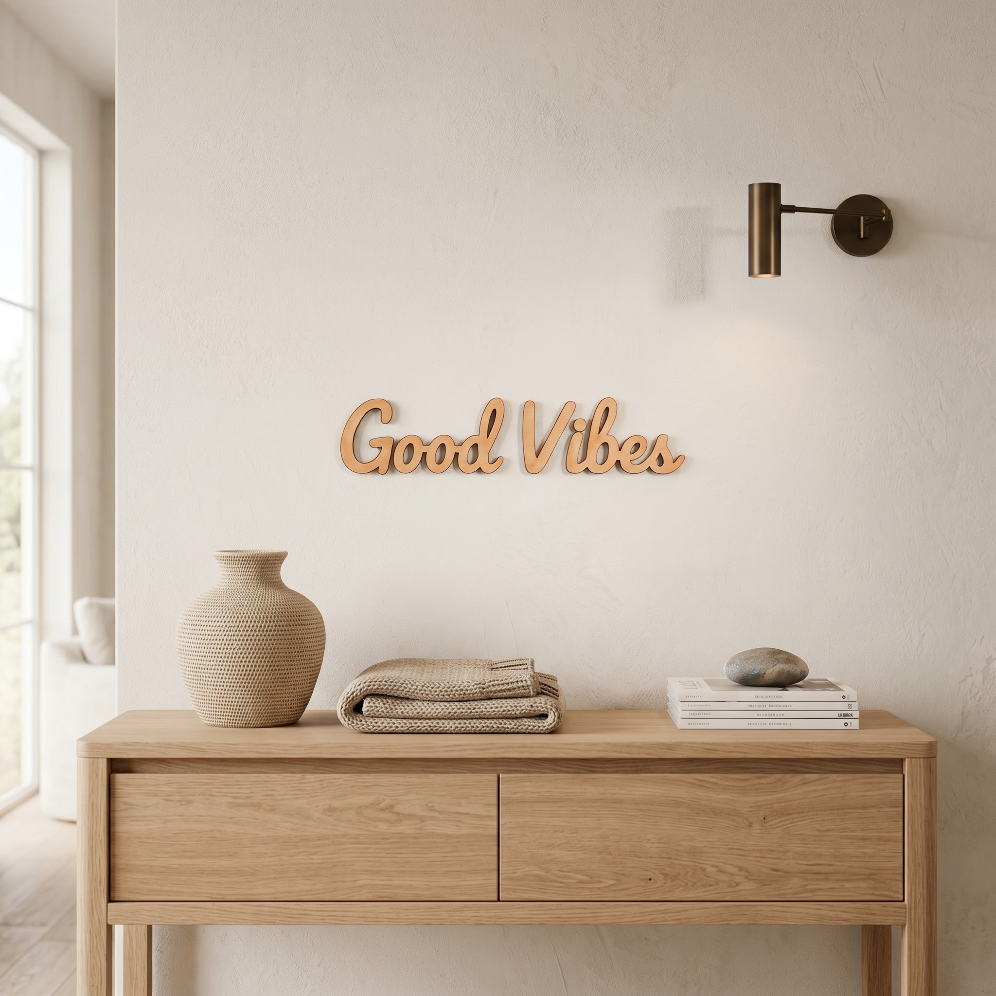 Good Vibes en bois – Décoration murale en hêtre naturel 60 cm