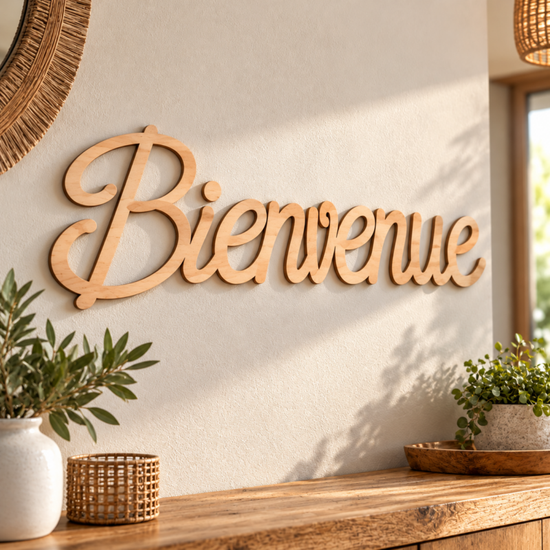 Mot en bois Bienvenue