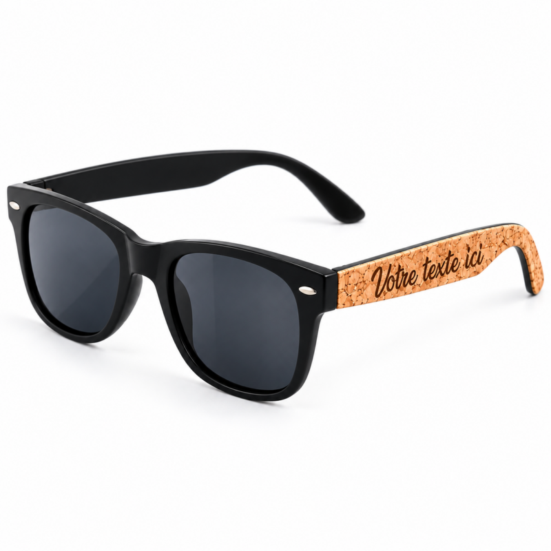 Lunettes de soleil personnalisées en liège – Gravure prénom ou texte – Cadeau original