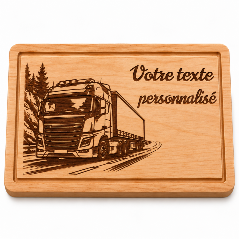 Planche à découper personnalisée Routier – Camion gravé en bois