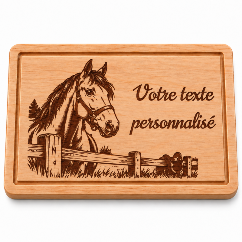 Planche à découper personnalisée Cheval – Cadeau Équitation gravé en bois